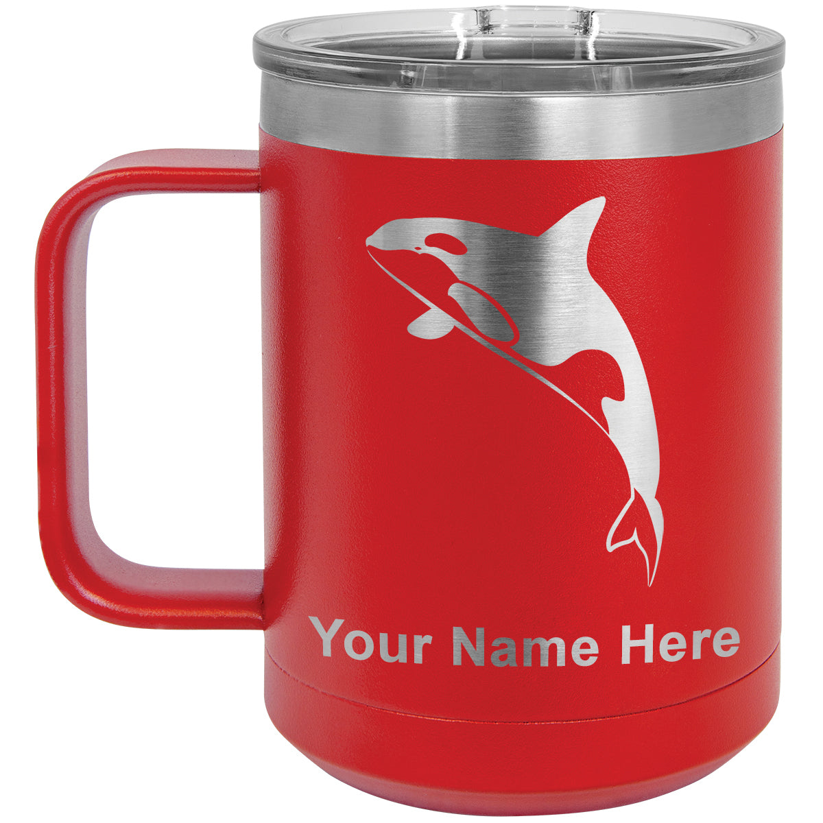 15oz Vacuum Insulated Coffee Mug, Killer Whale, Personalized Engraving Included