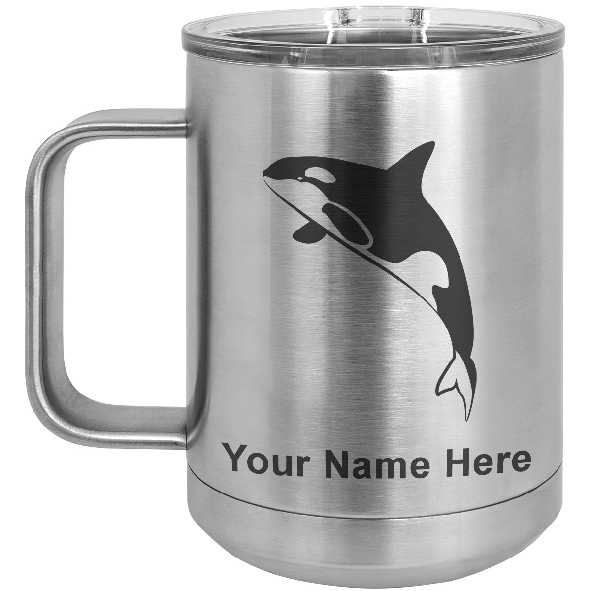 15oz Vacuum Insulated Coffee Mug, Killer Whale, Personalized Engraving Included