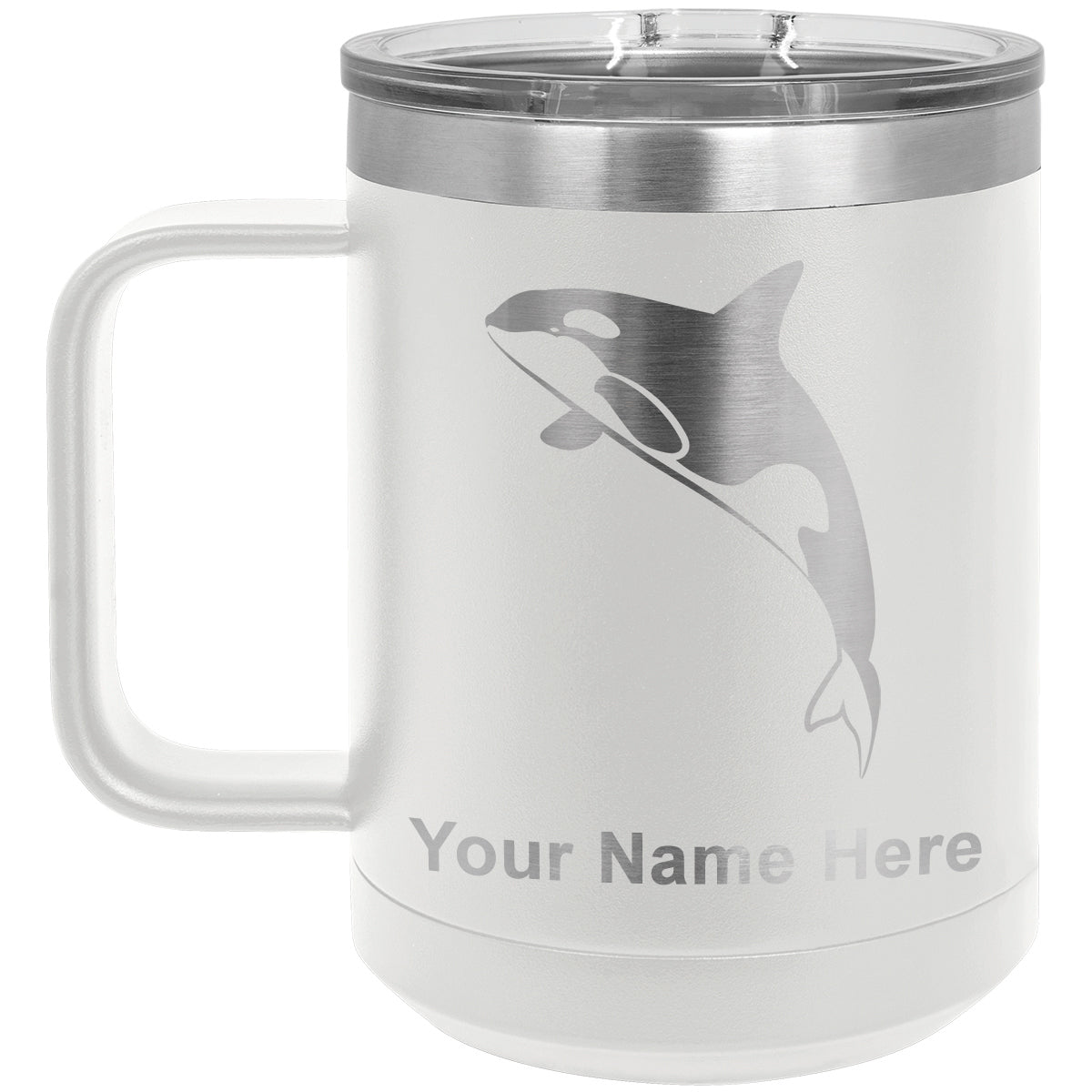 15oz Vacuum Insulated Coffee Mug, Killer Whale, Personalized Engraving Included