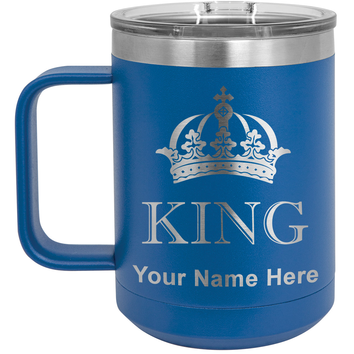 15oz Vacuum Insulated Coffee Mug, King Crown, Personalized Engraving Included