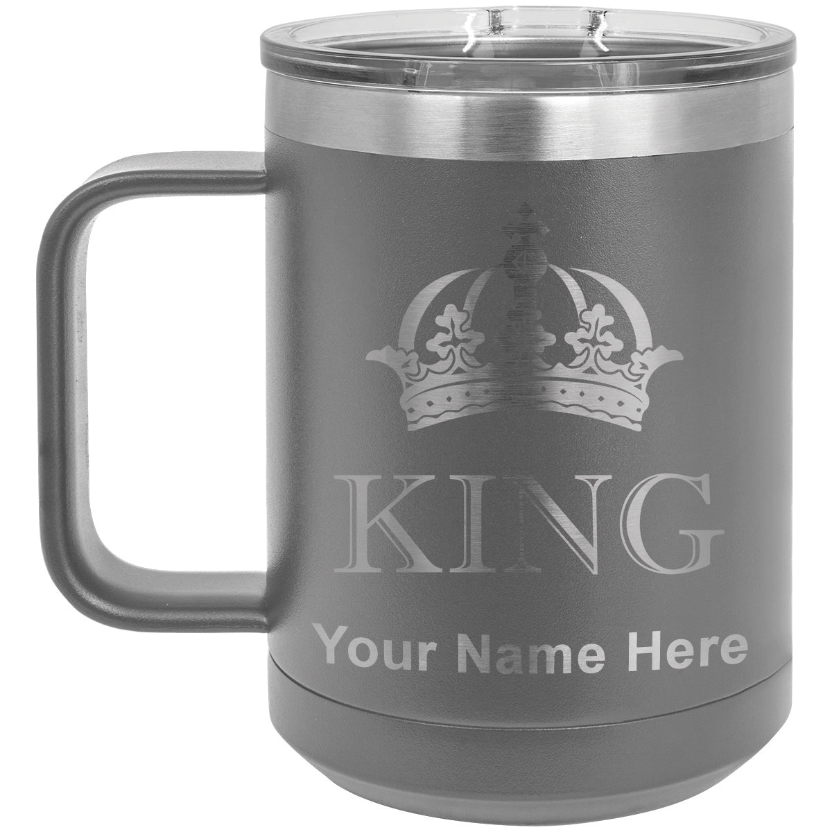 15oz Vacuum Insulated Coffee Mug, King Crown, Personalized Engraving Included
