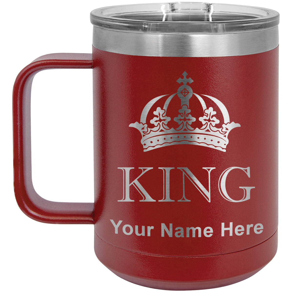 15oz Vacuum Insulated Coffee Mug, King Crown, Personalized Engraving Included