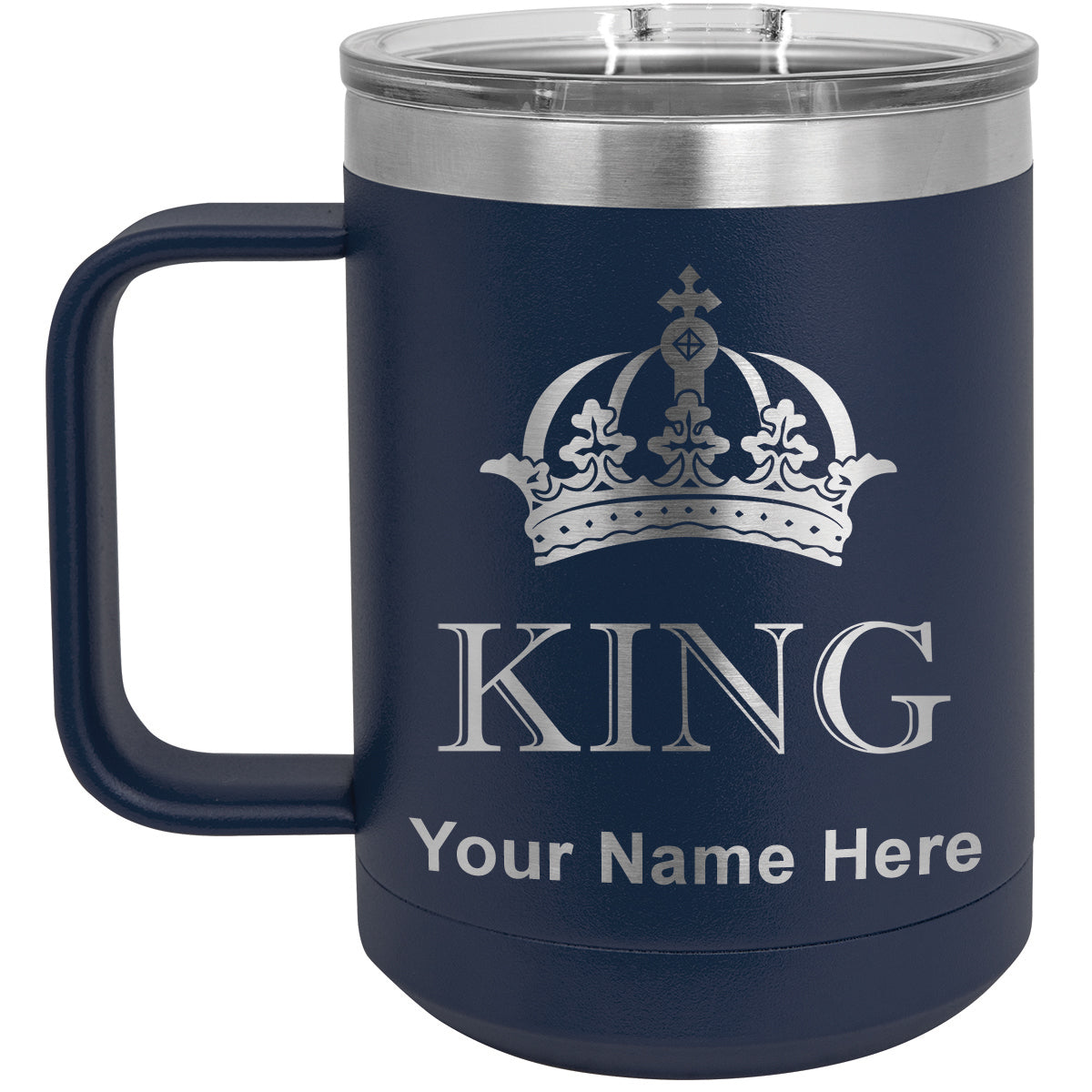 15oz Vacuum Insulated Coffee Mug, King Crown, Personalized Engraving Included