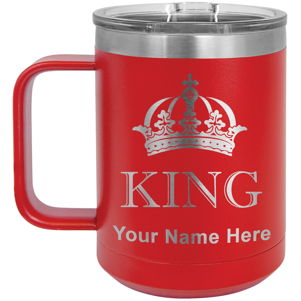 15oz Vacuum Insulated Coffee Mug, King Crown, Personalized Engraving Included