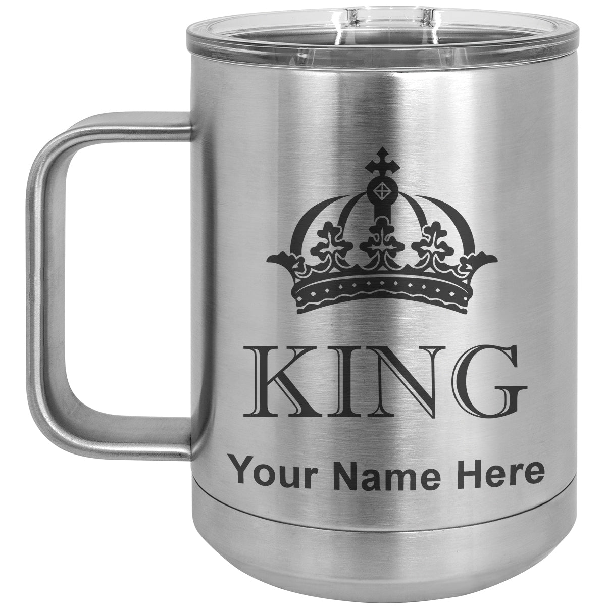 15oz Vacuum Insulated Coffee Mug, King Crown, Personalized Engraving Included
