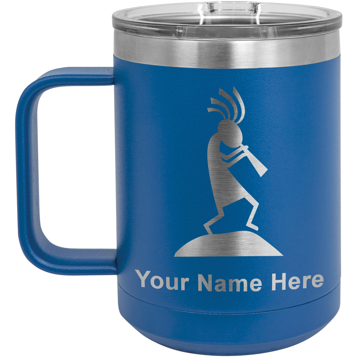 15oz Vacuum Insulated Coffee Mug, Kokopelli, Personalized Engraving Included