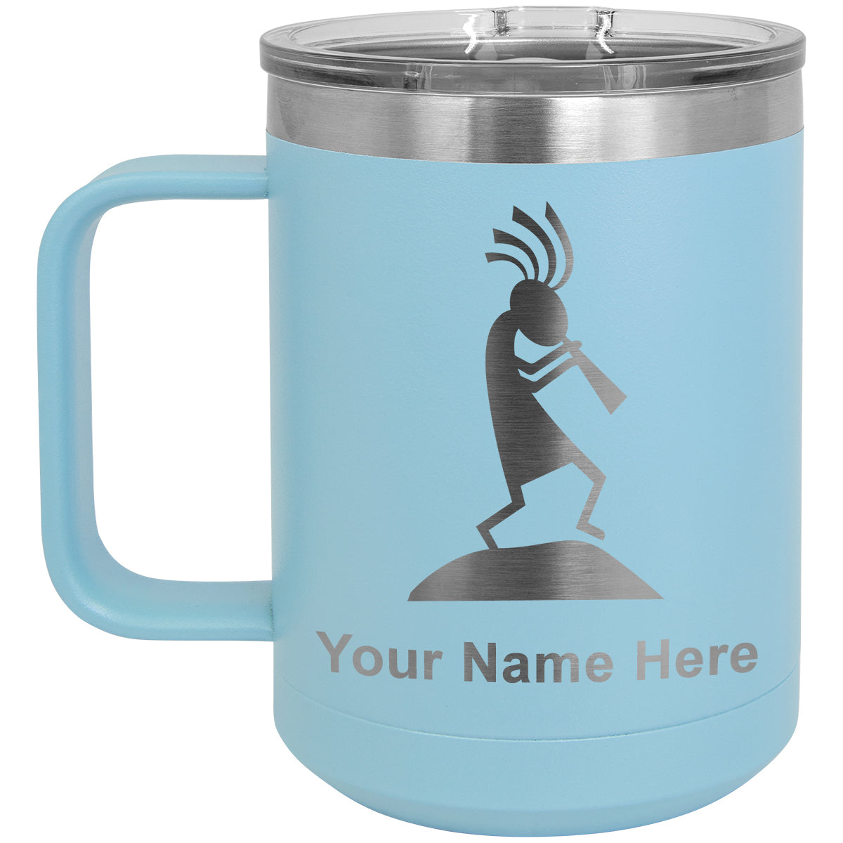 15oz Vacuum Insulated Coffee Mug, Kokopelli, Personalized Engraving Included