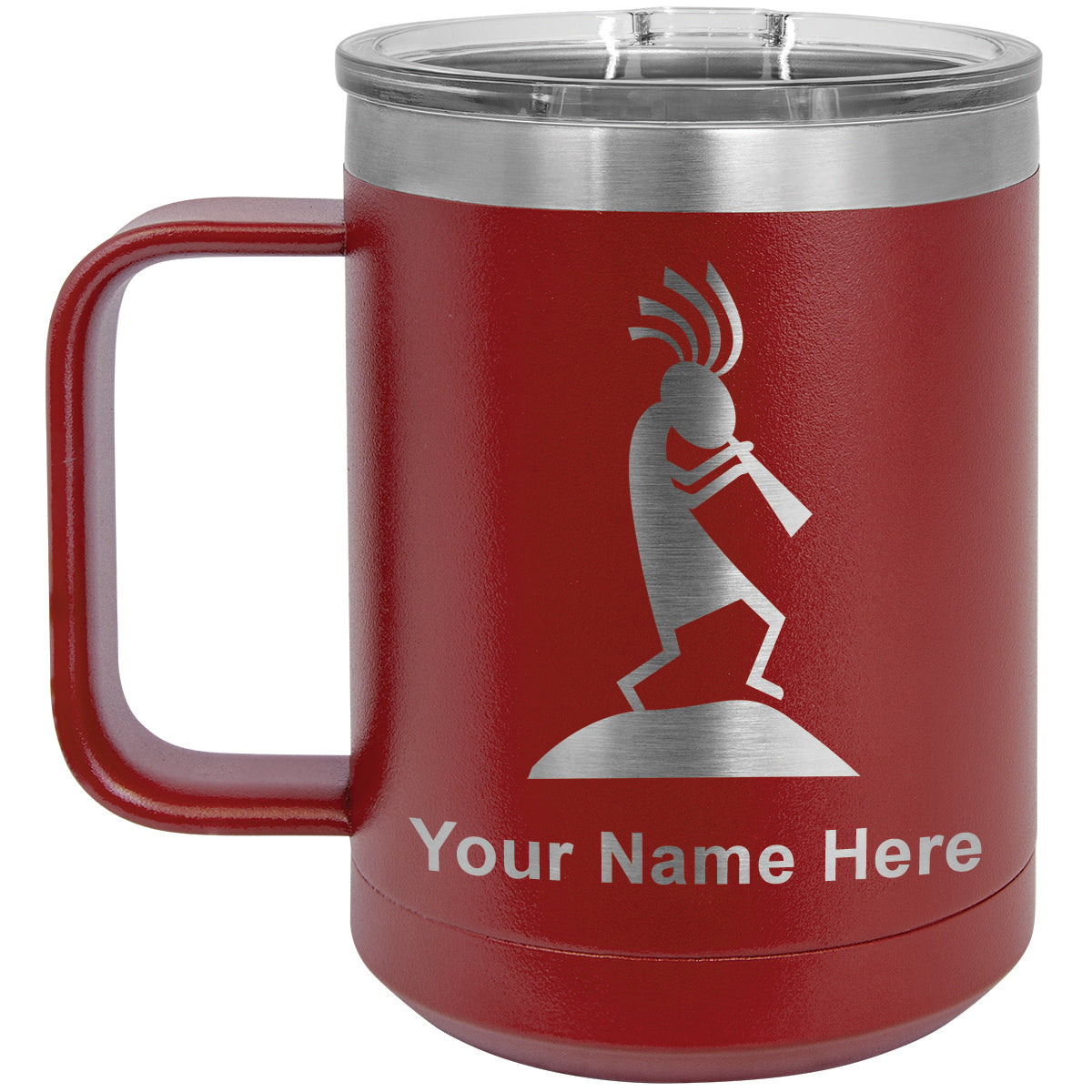 15oz Vacuum Insulated Coffee Mug, Kokopelli, Personalized Engraving Included