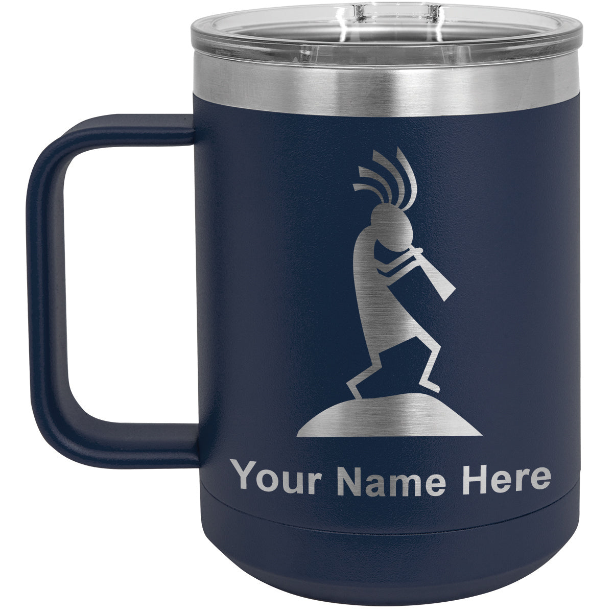 15oz Vacuum Insulated Coffee Mug, Kokopelli, Personalized Engraving Included