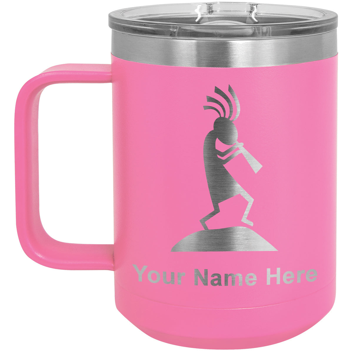 15oz Vacuum Insulated Coffee Mug, Kokopelli, Personalized Engraving Included