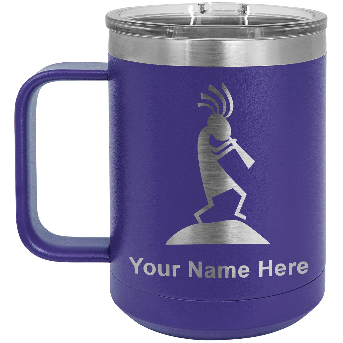 15oz Vacuum Insulated Coffee Mug, Kokopelli, Personalized Engraving Included