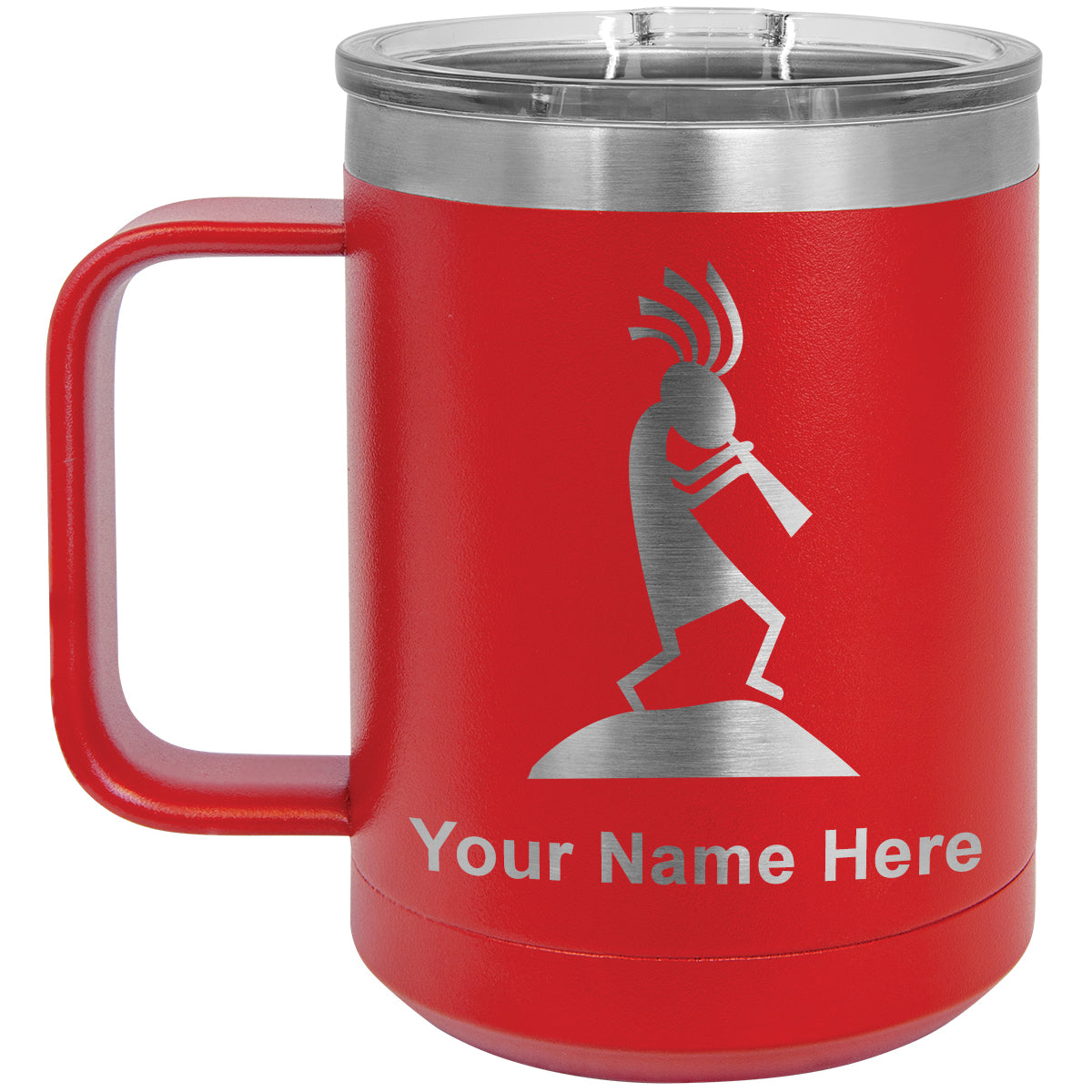 15oz Vacuum Insulated Coffee Mug, Kokopelli, Personalized Engraving Included