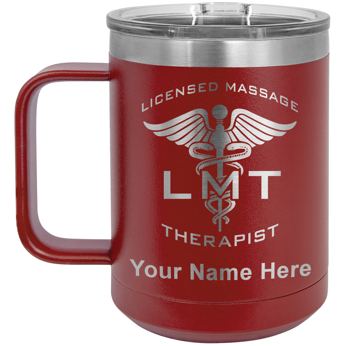 15oz Vacuum Insulated Coffee Mug, LMT Licensed Massage Therapist, Personalized Engraving Included