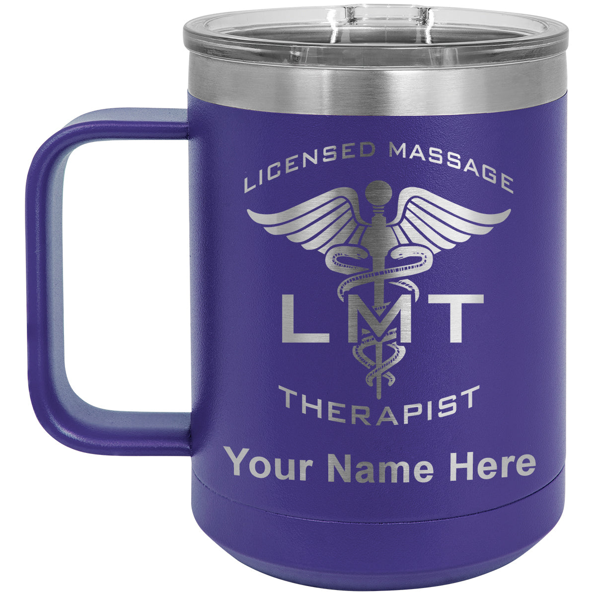 15oz Vacuum Insulated Coffee Mug, LMT Licensed Massage Therapist, Personalized Engraving Included