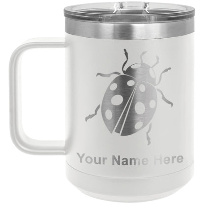 15oz Vacuum Insulated Coffee Mug, Ladybug, Personalized Engraving Included
