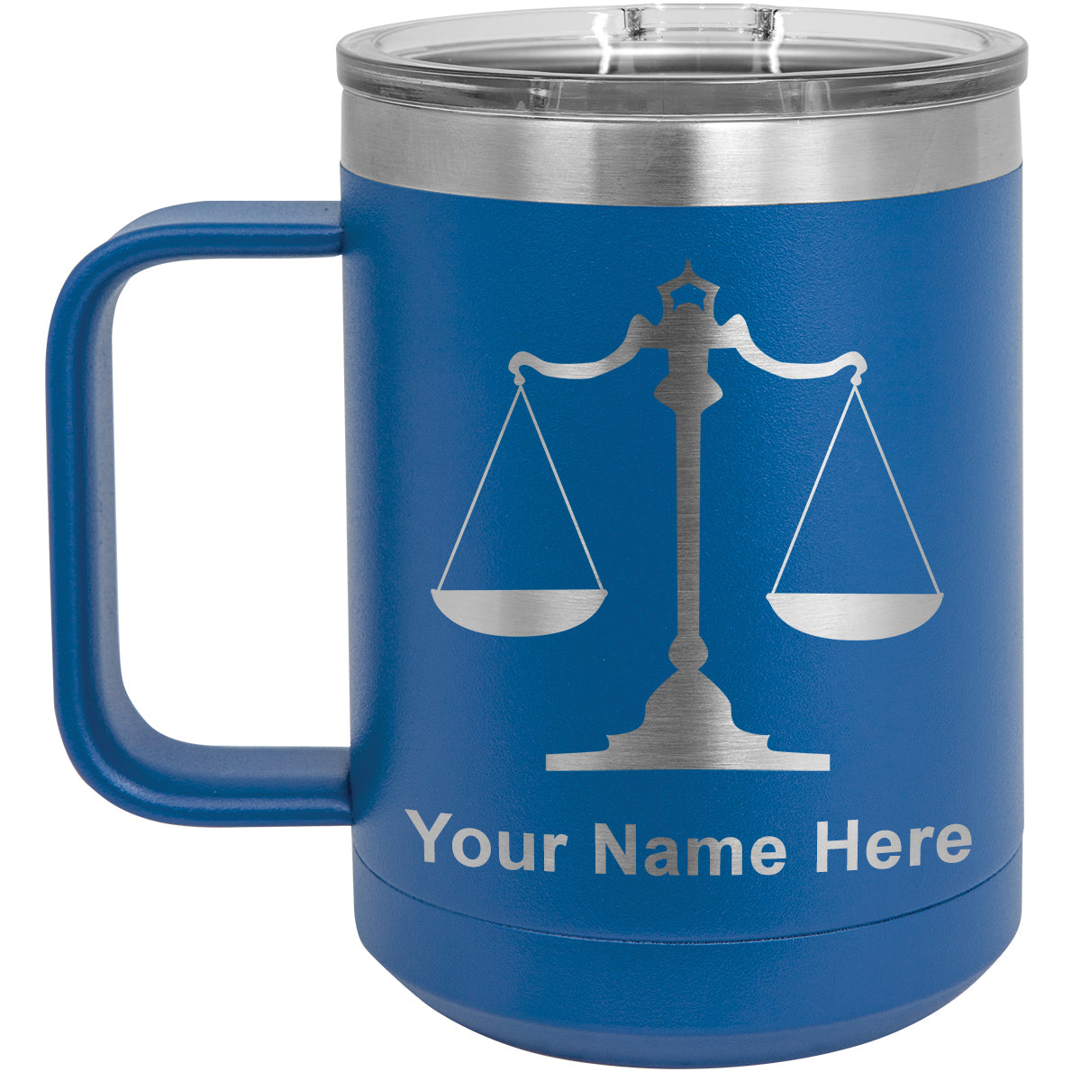 15oz Vacuum Insulated Coffee Mug, Law Scale, Personalized Engraving Included