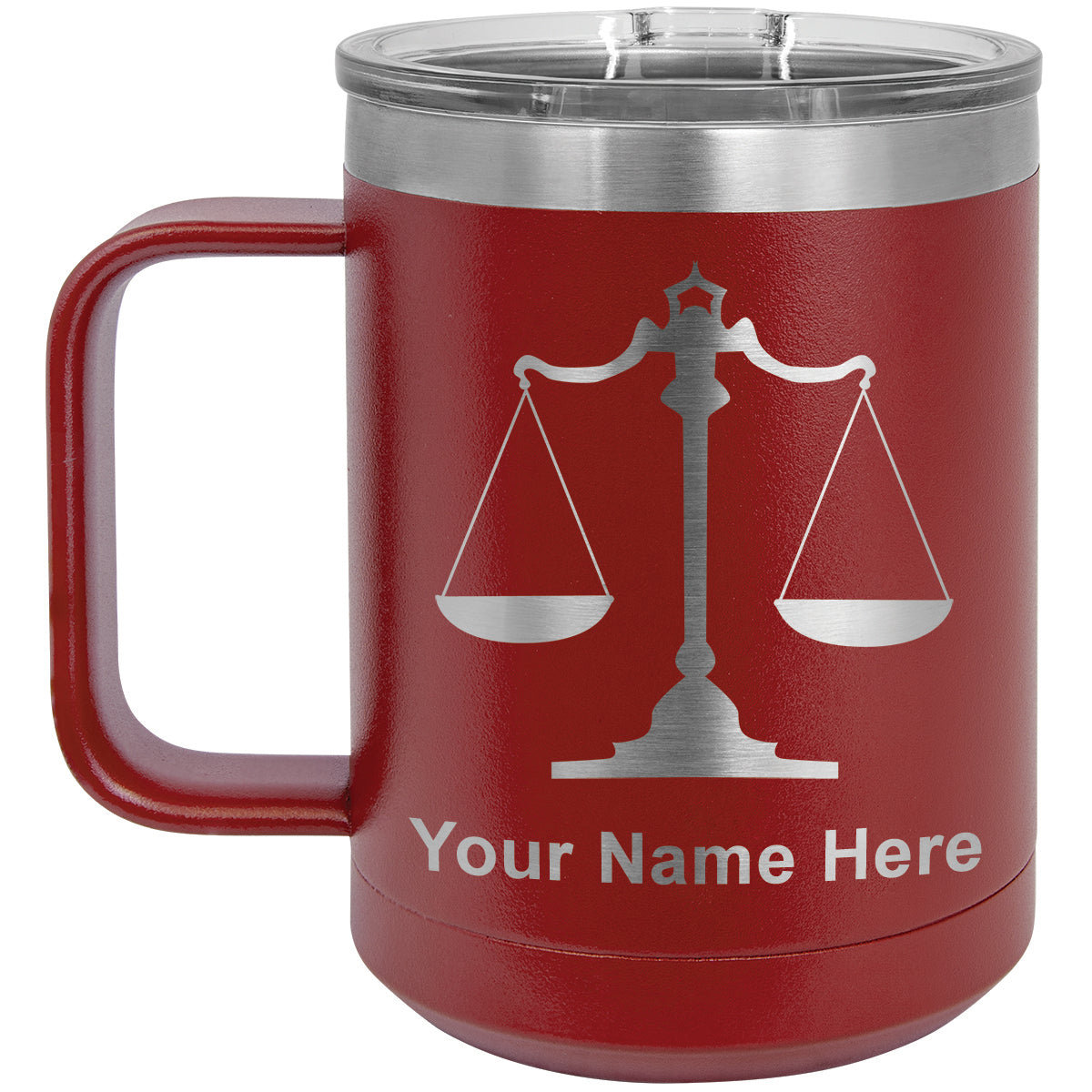 15oz Vacuum Insulated Coffee Mug, Law Scale, Personalized Engraving Included