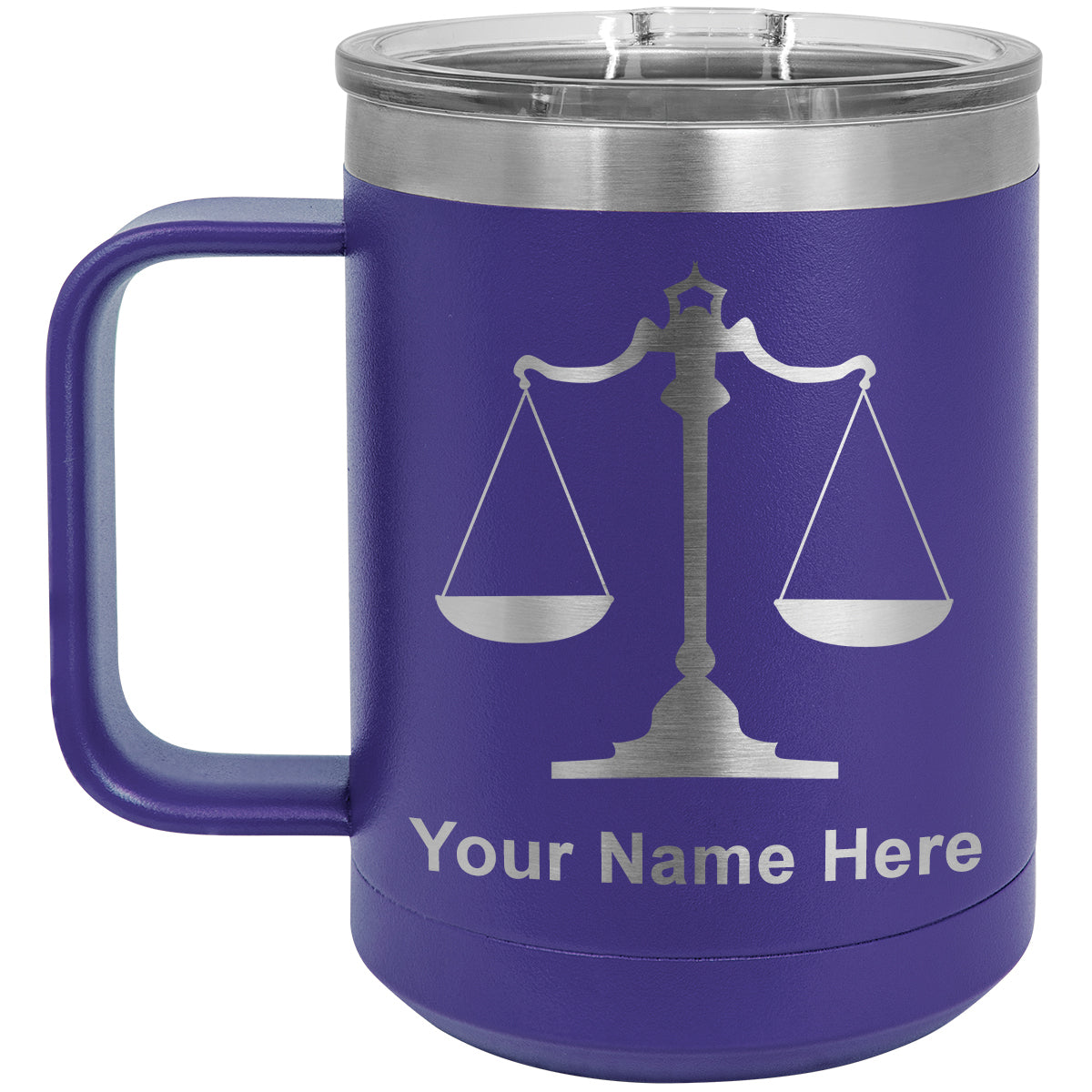 15oz Vacuum Insulated Coffee Mug, Law Scale, Personalized Engraving Included
