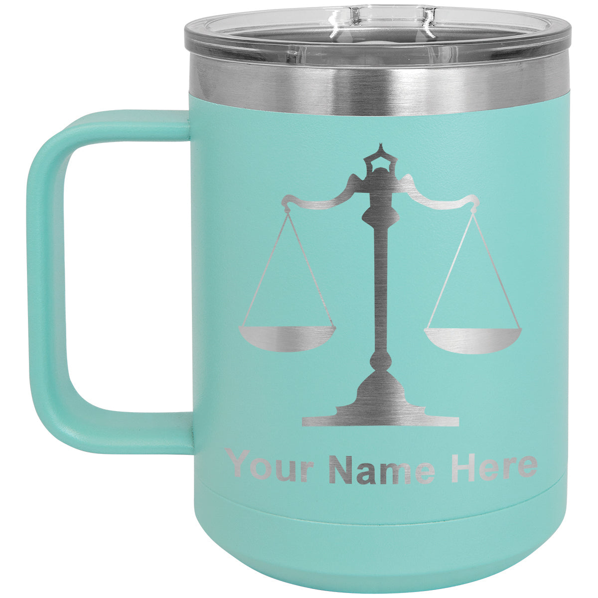 15oz Vacuum Insulated Coffee Mug, Law Scale, Personalized Engraving Included
