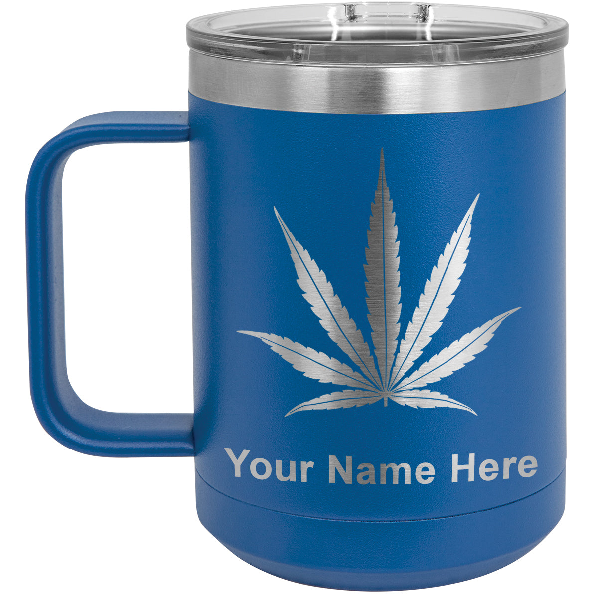 15oz Vacuum Insulated Coffee Mug, Marijuana leaf, Personalized Engraving Included