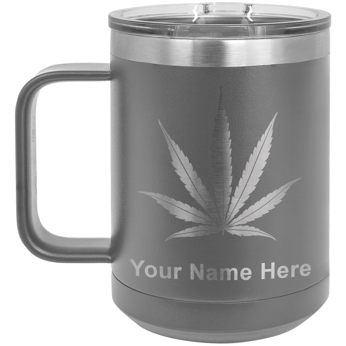 15oz Vacuum Insulated Coffee Mug, Marijuana leaf, Personalized Engraving Included