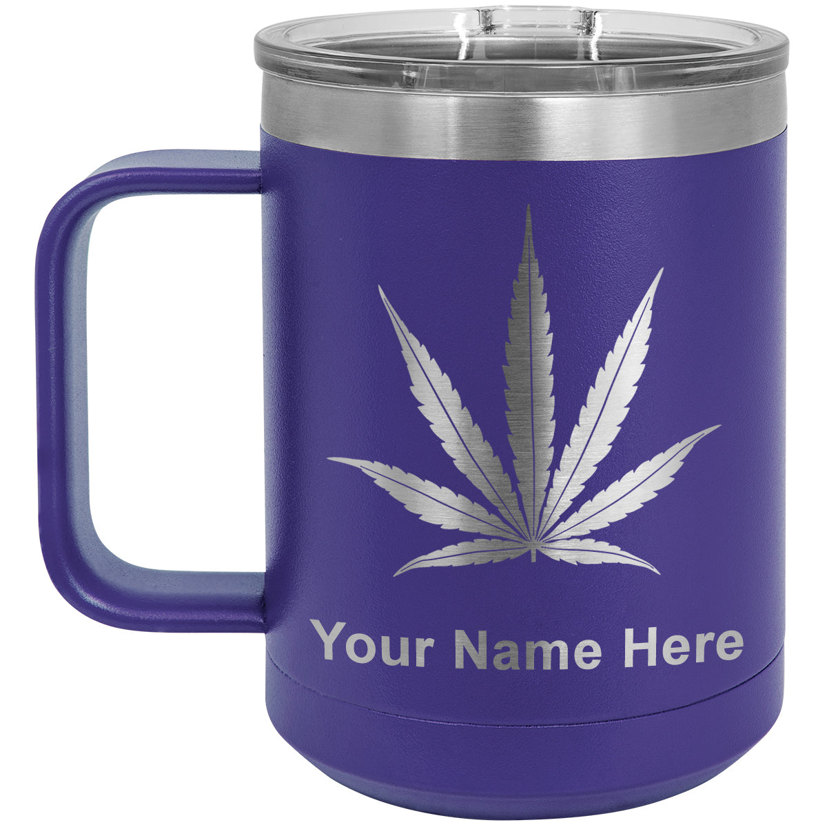 15oz Vacuum Insulated Coffee Mug, Marijuana leaf, Personalized Engraving Included