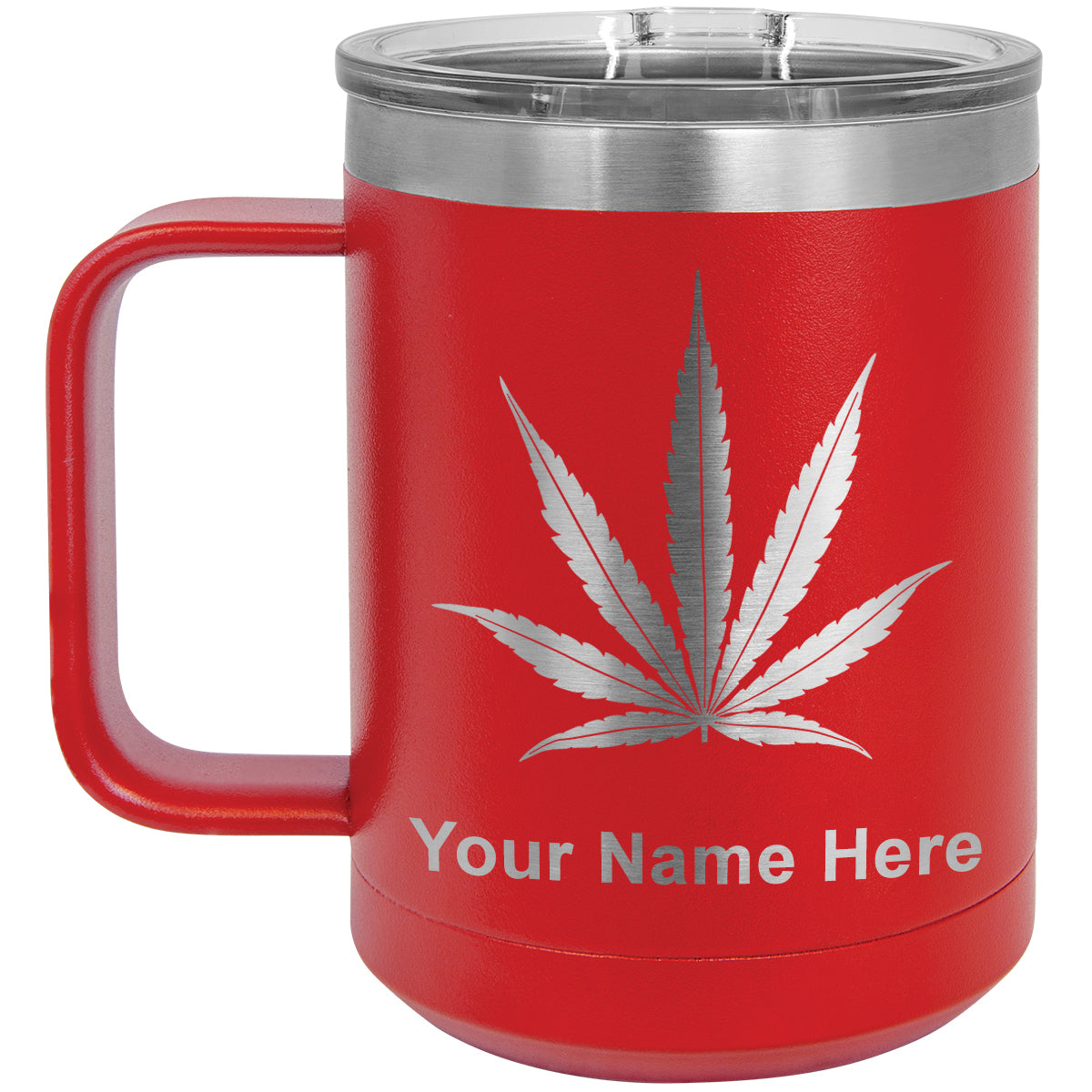15oz Vacuum Insulated Coffee Mug, Marijuana leaf, Personalized Engraving Included