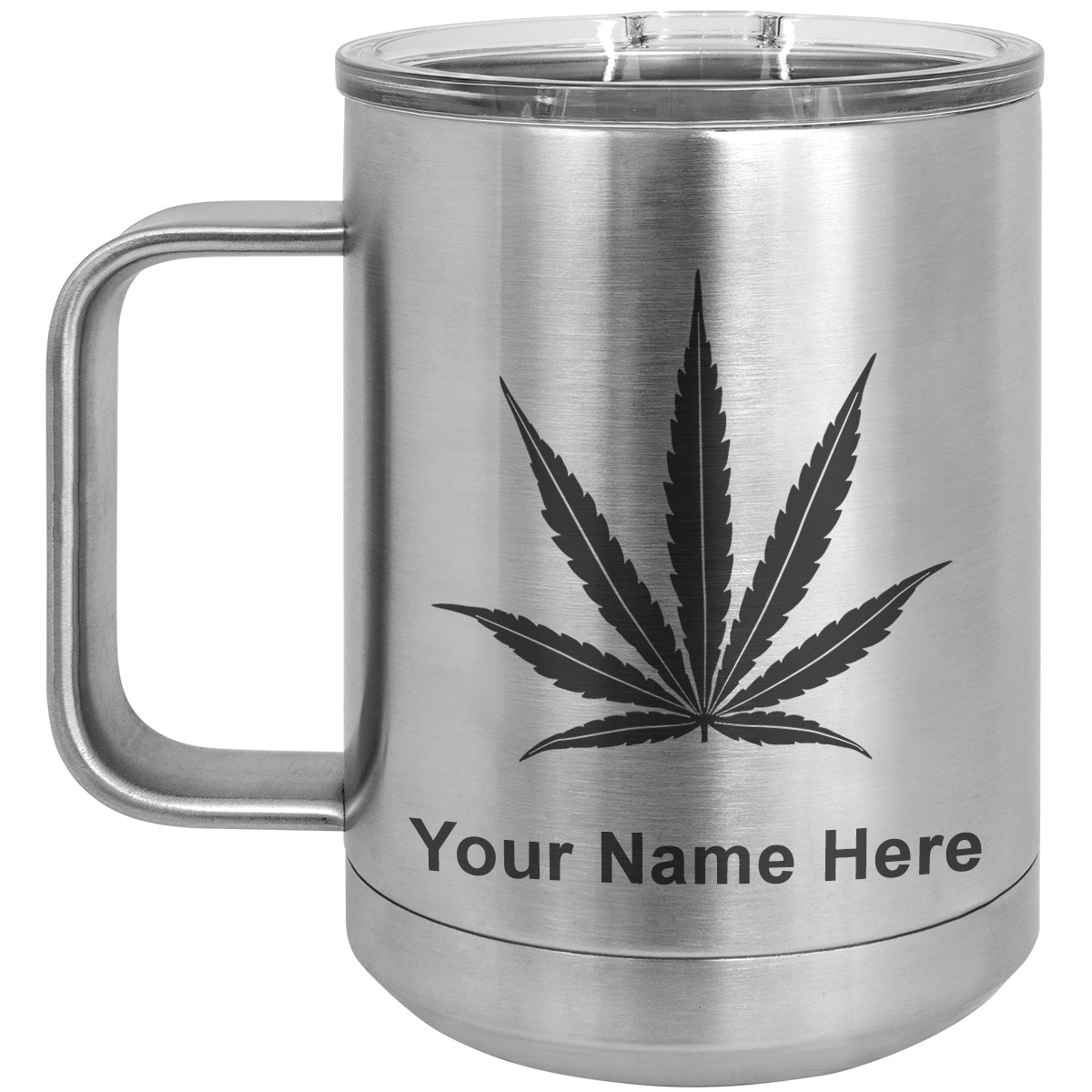 15oz Vacuum Insulated Coffee Mug, Marijuana leaf, Personalized Engraving Included