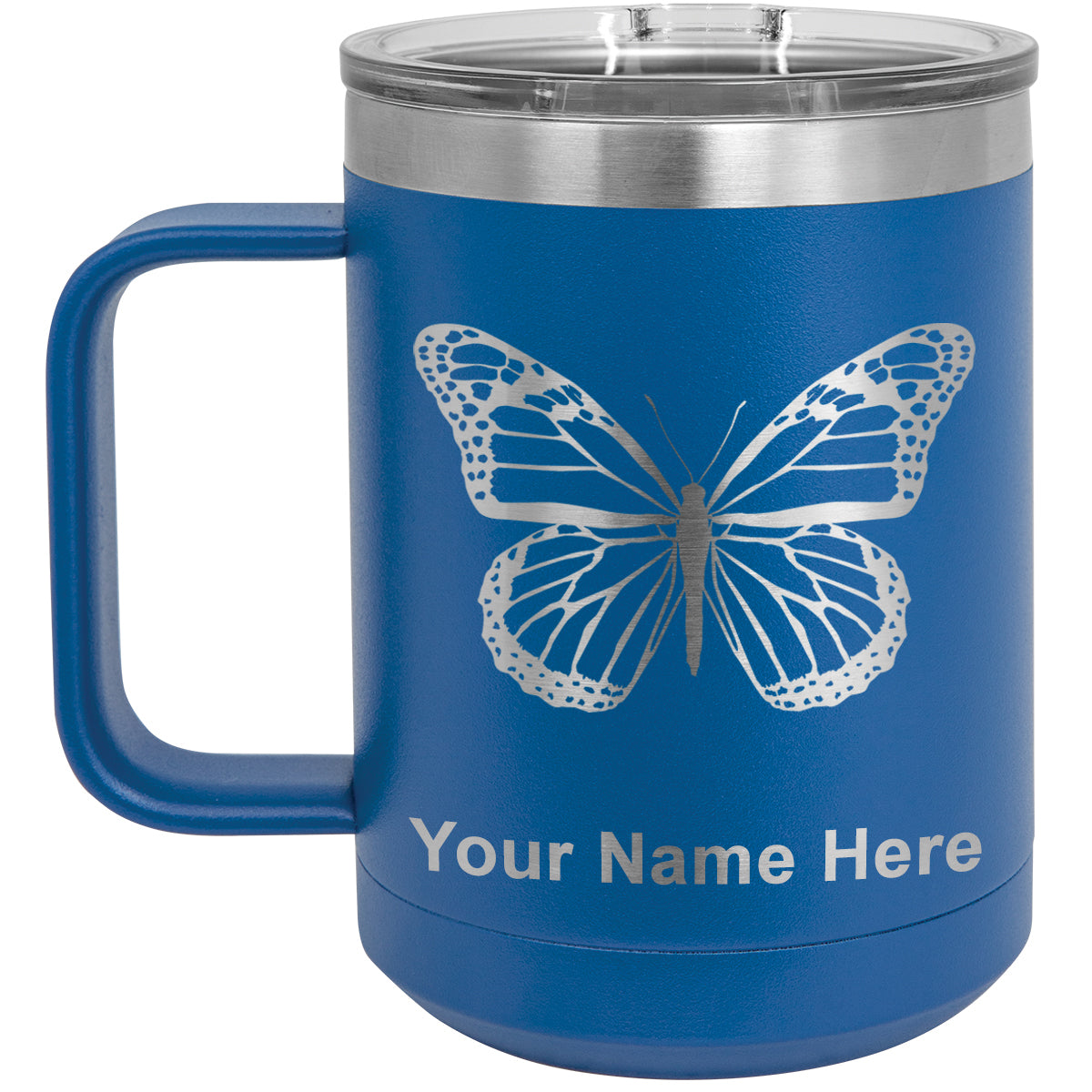 15oz Vacuum Insulated Coffee Mug, Monarch Butterfly, Personalized Engraving Included