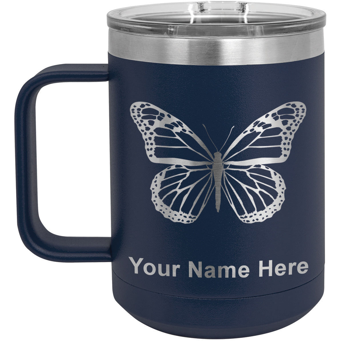 15oz Vacuum Insulated Coffee Mug, Monarch Butterfly, Personalized Engraving Included