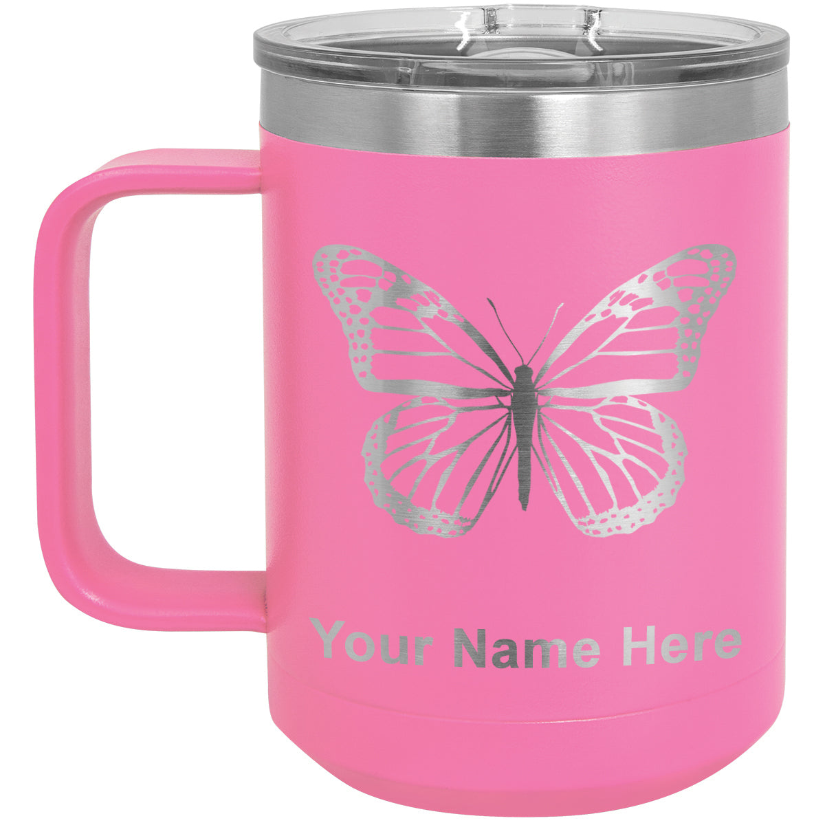 15oz Vacuum Insulated Coffee Mug, Monarch Butterfly, Personalized Engraving Included