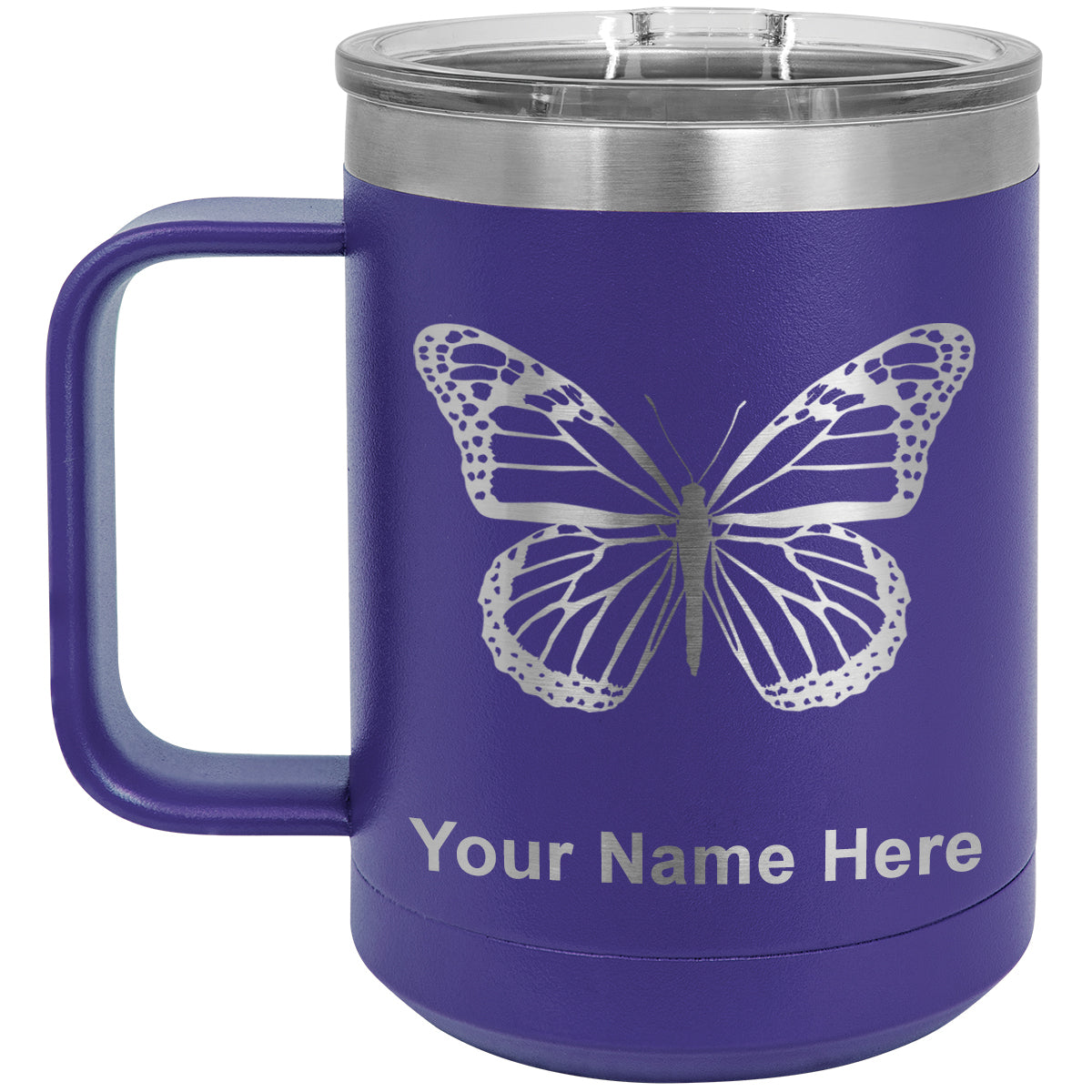 15oz Vacuum Insulated Coffee Mug, Monarch Butterfly, Personalized Engraving Included