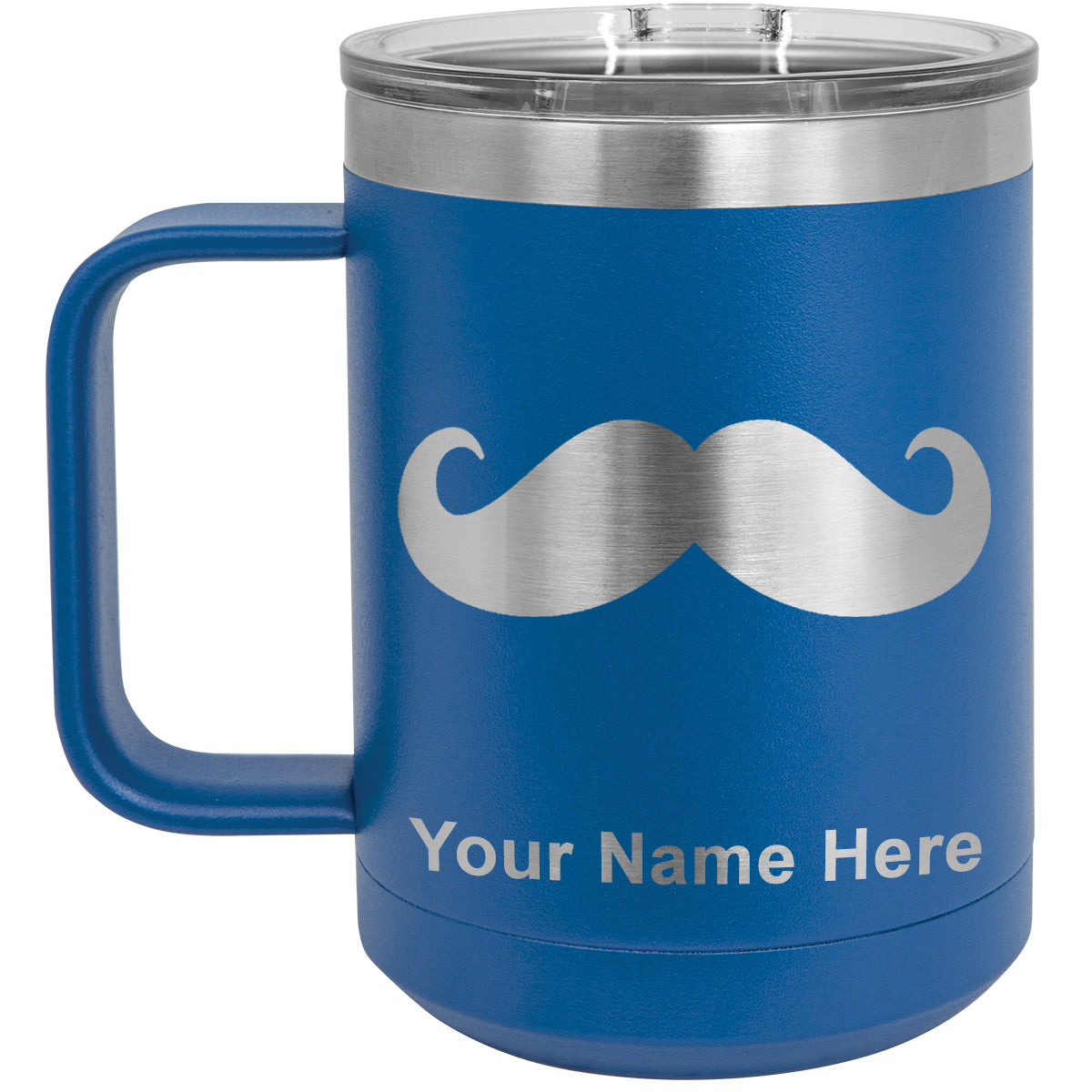 15oz Vacuum Insulated Coffee Mug, Mustache, Personalized Engraving Included