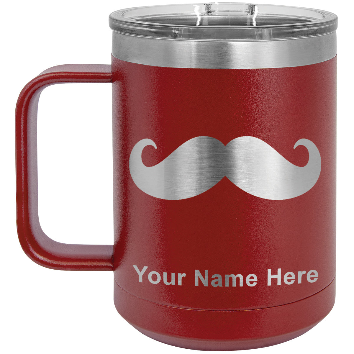 15oz Vacuum Insulated Coffee Mug, Mustache, Personalized Engraving Included