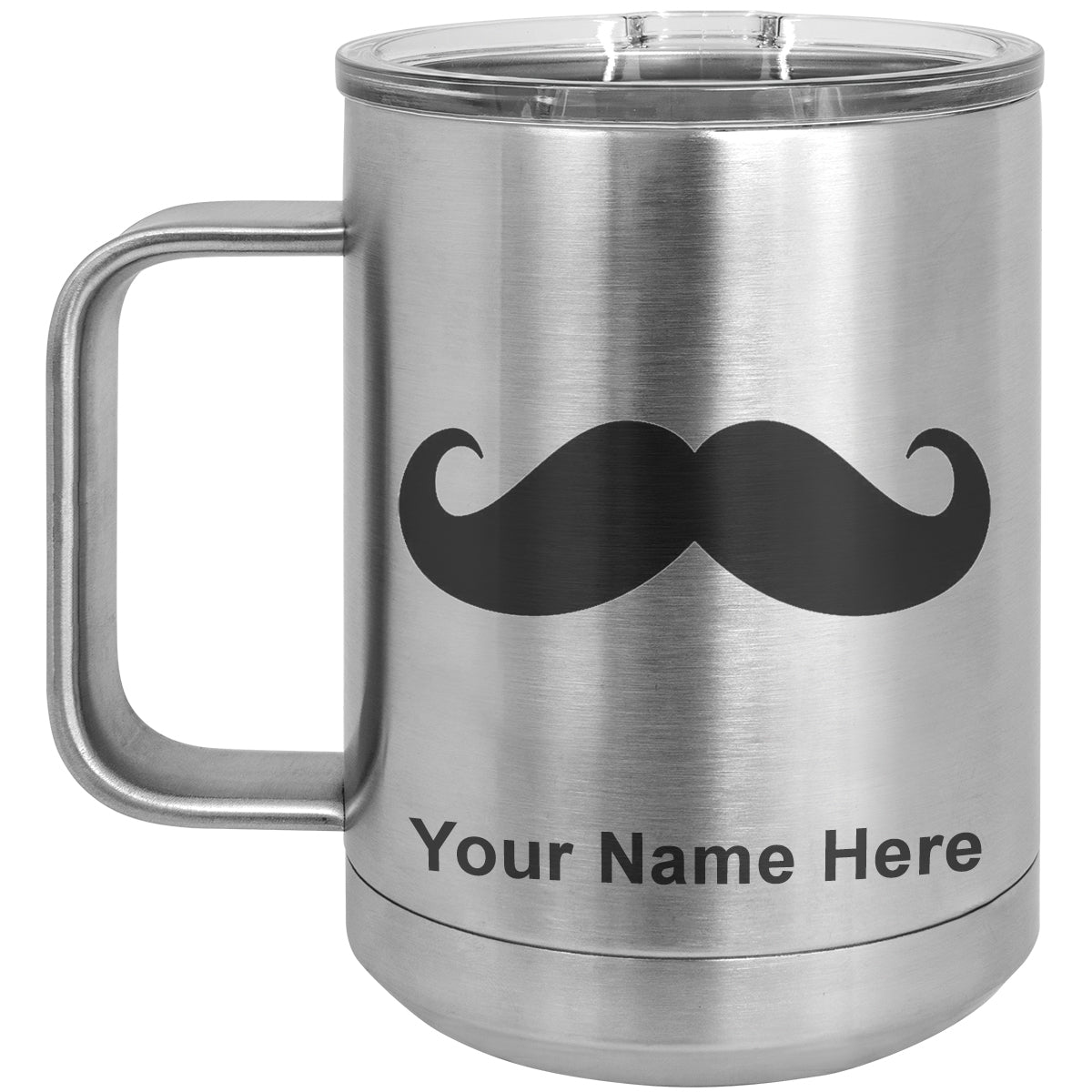 15oz Vacuum Insulated Coffee Mug, Mustache, Personalized Engraving Included