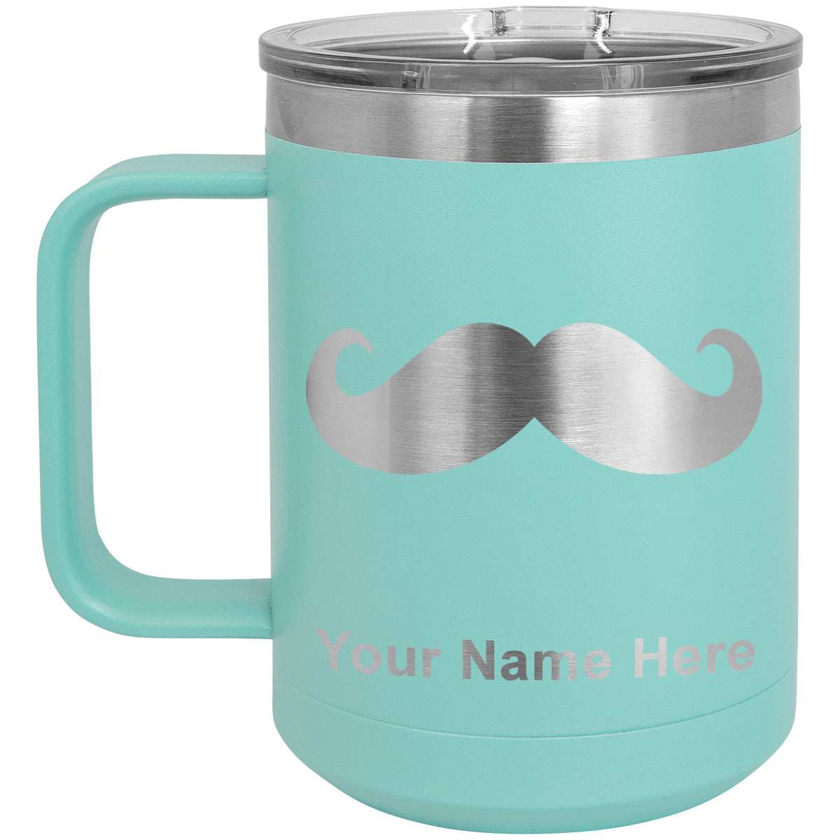 15oz Vacuum Insulated Coffee Mug, Mustache, Personalized Engraving Included