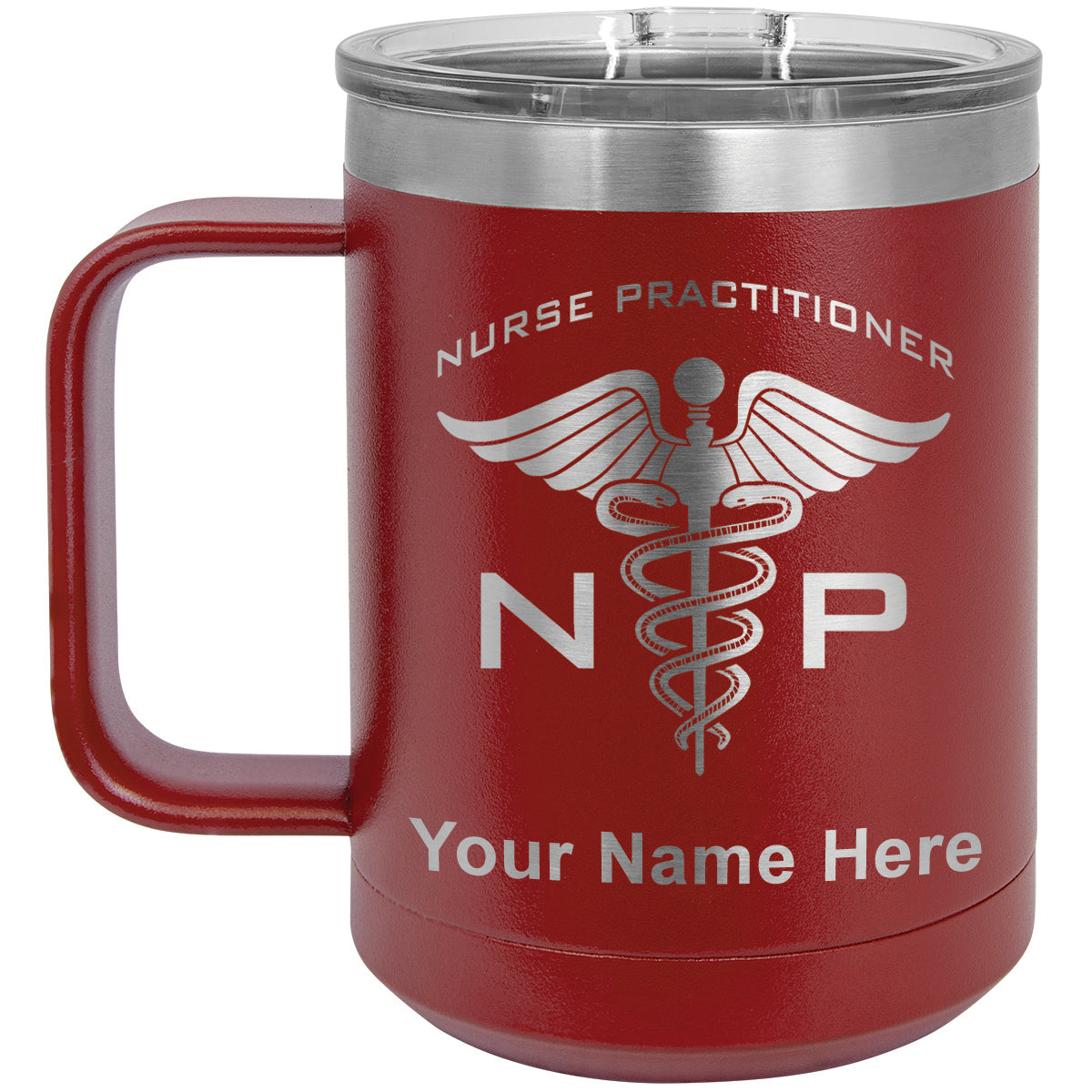 15oz Vacuum Insulated Coffee Mug, NP Nurse Practitioner, Personalized Engraving Included
