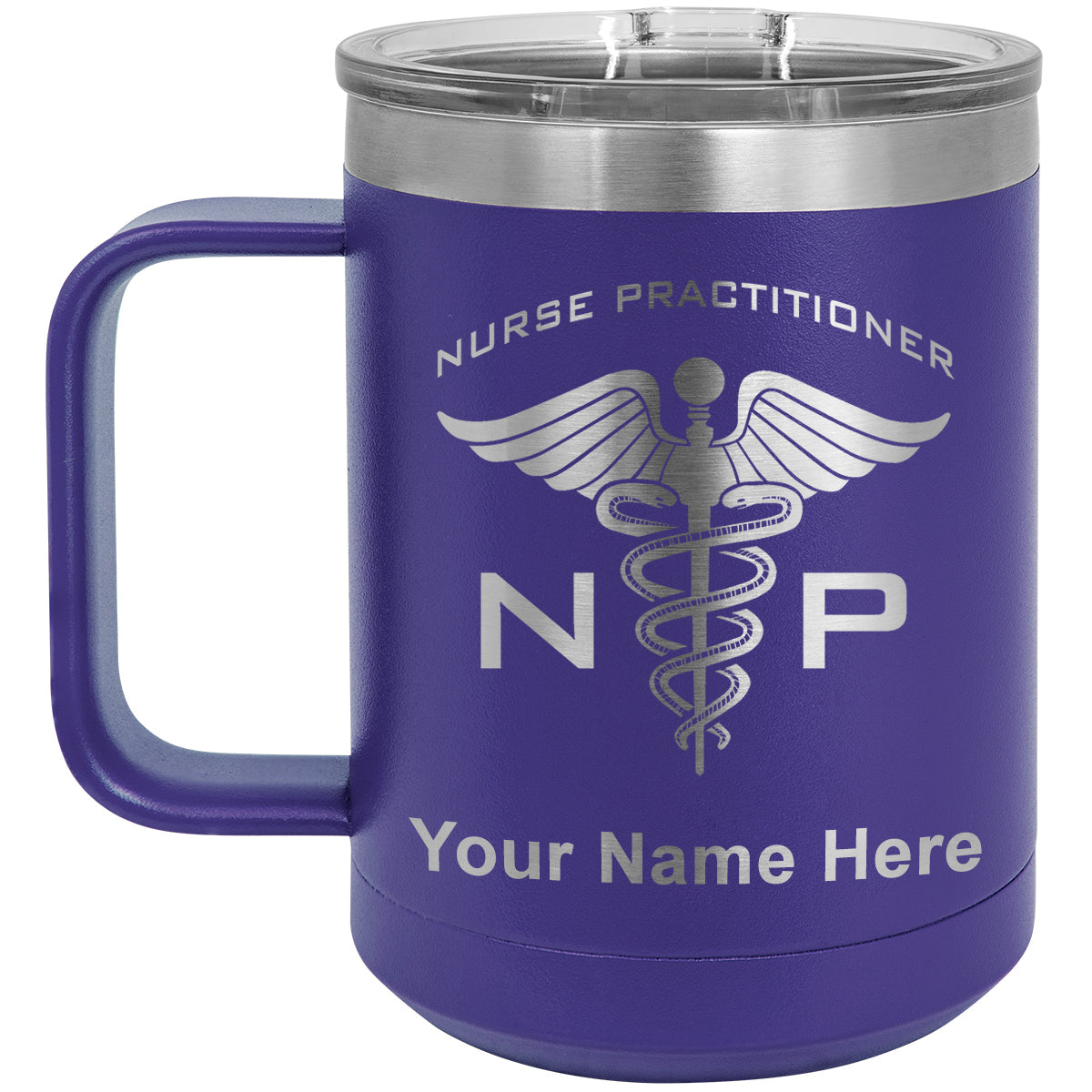 15oz Vacuum Insulated Coffee Mug, NP Nurse Practitioner, Personalized Engraving Included