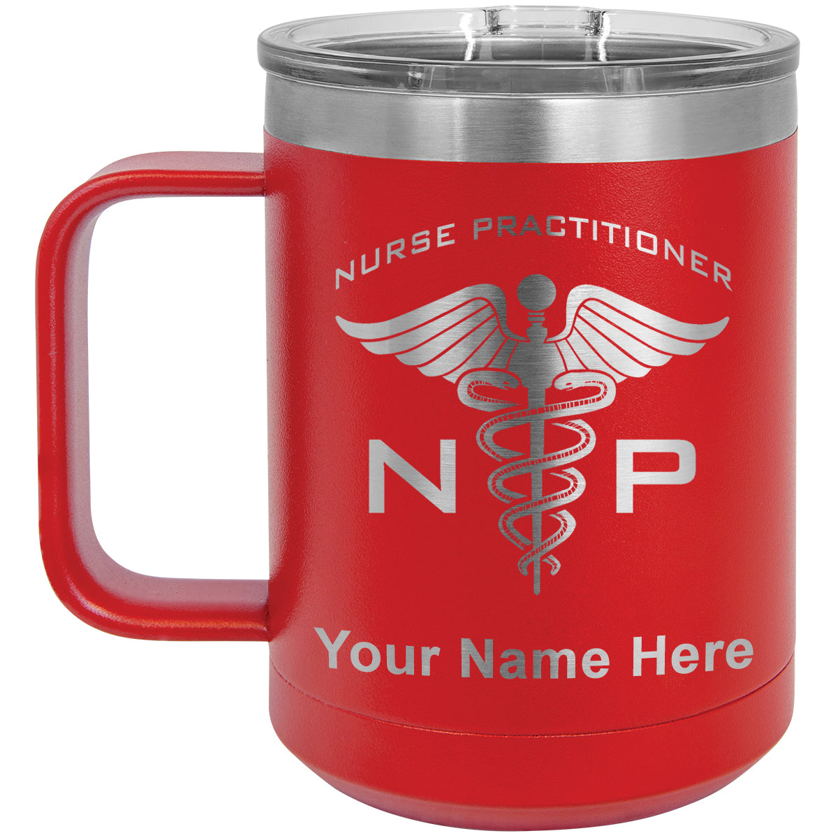 15oz Vacuum Insulated Coffee Mug, NP Nurse Practitioner, Personalized Engraving Included