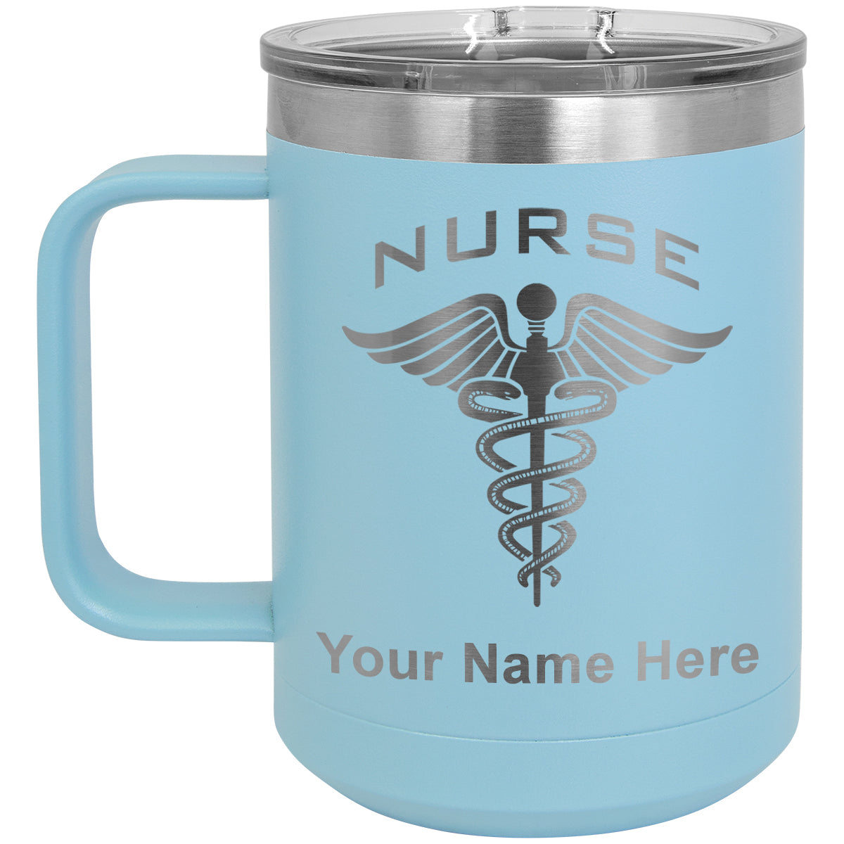 15oz Vacuum Insulated Coffee Mug, Nurse, Personalized Engraving Included