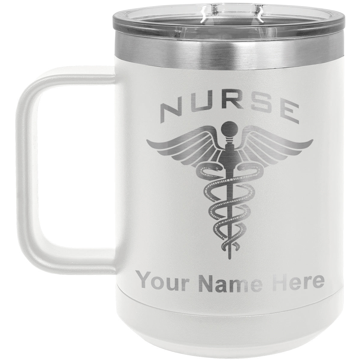 15oz Vacuum Insulated Coffee Mug, Nurse, Personalized Engraving Included