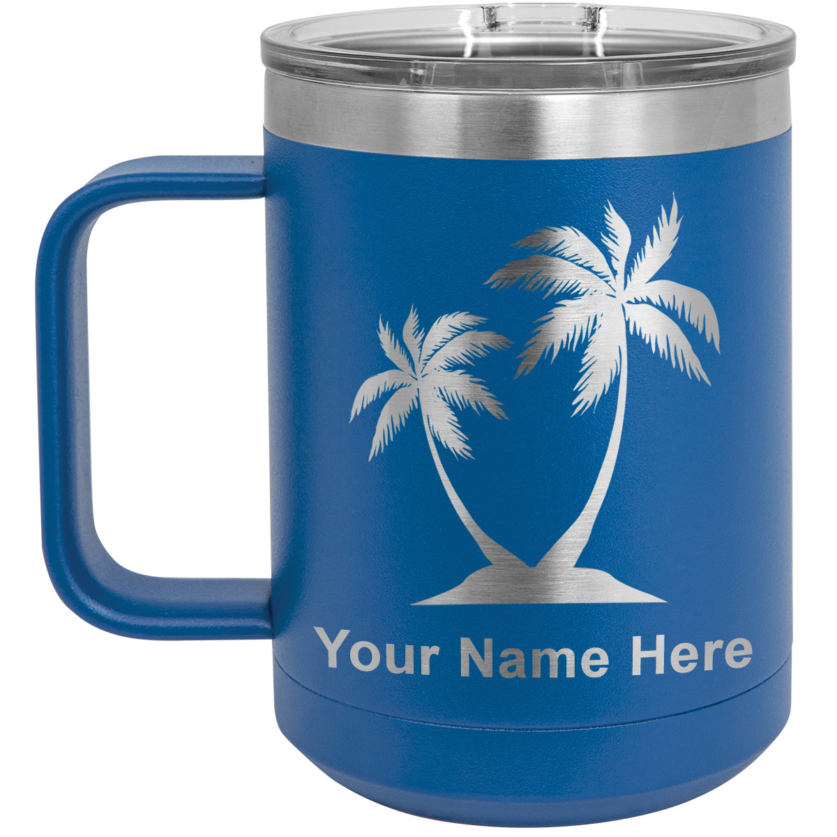 15oz Vacuum Insulated Coffee Mug, Palm Trees, Personalized Engraving Included