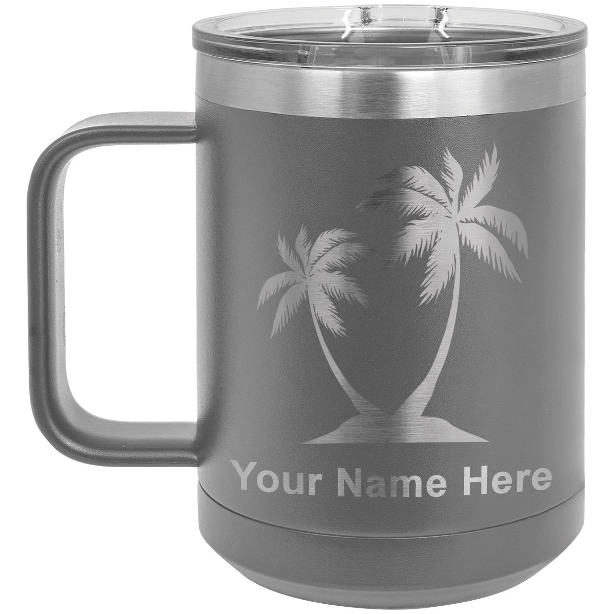 15oz Vacuum Insulated Coffee Mug, Palm Trees, Personalized Engraving Included