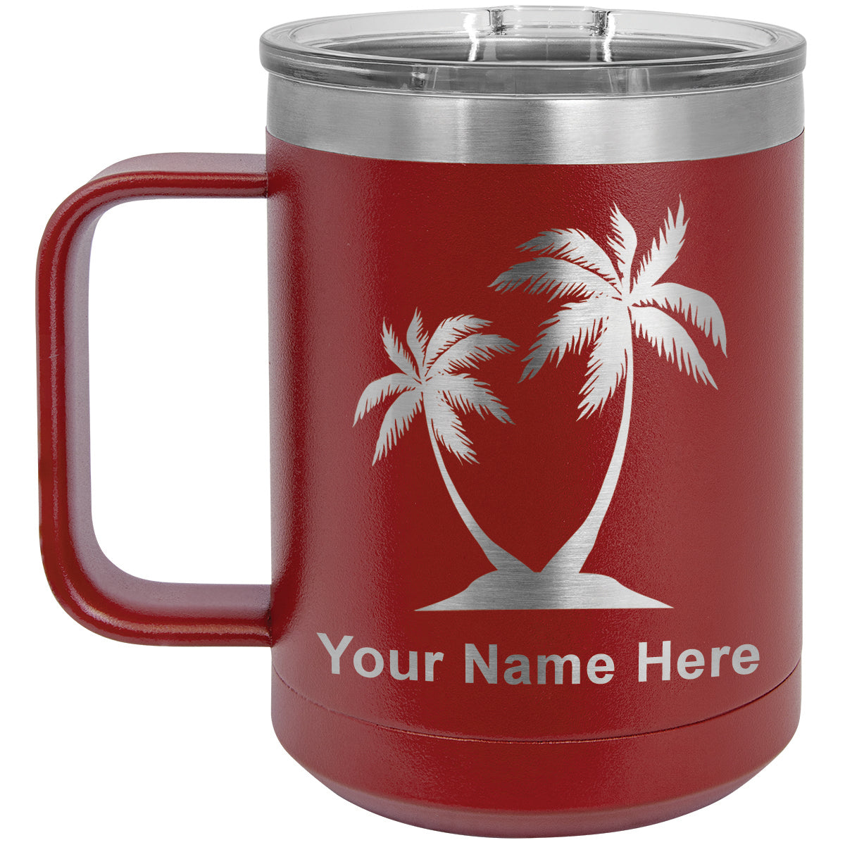 15oz Vacuum Insulated Coffee Mug, Palm Trees, Personalized Engraving Included