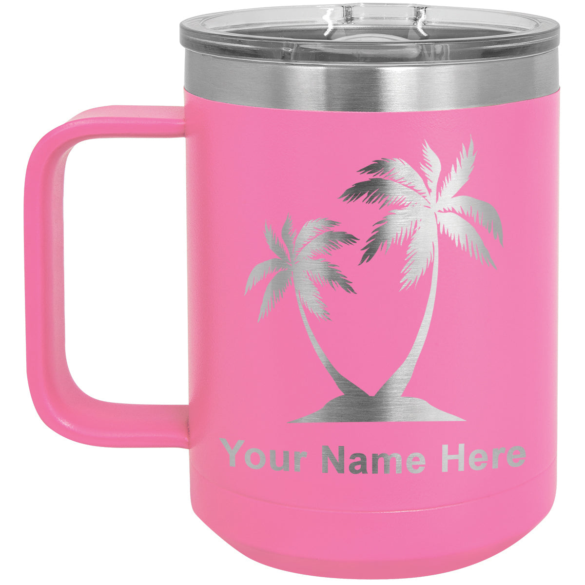 15oz Vacuum Insulated Coffee Mug, Palm Trees, Personalized Engraving Included