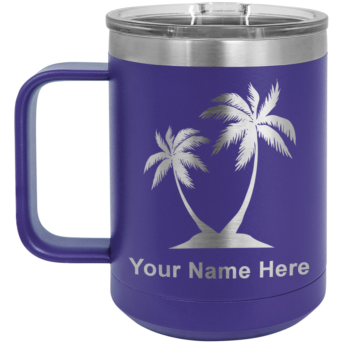 15oz Vacuum Insulated Coffee Mug, Palm Trees, Personalized Engraving Included