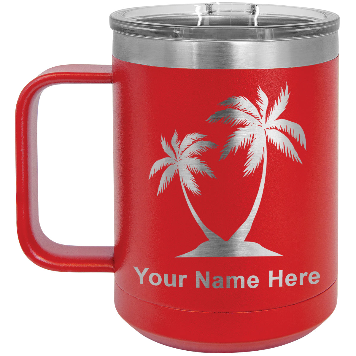 15oz Vacuum Insulated Coffee Mug, Palm Trees, Personalized Engraving Included