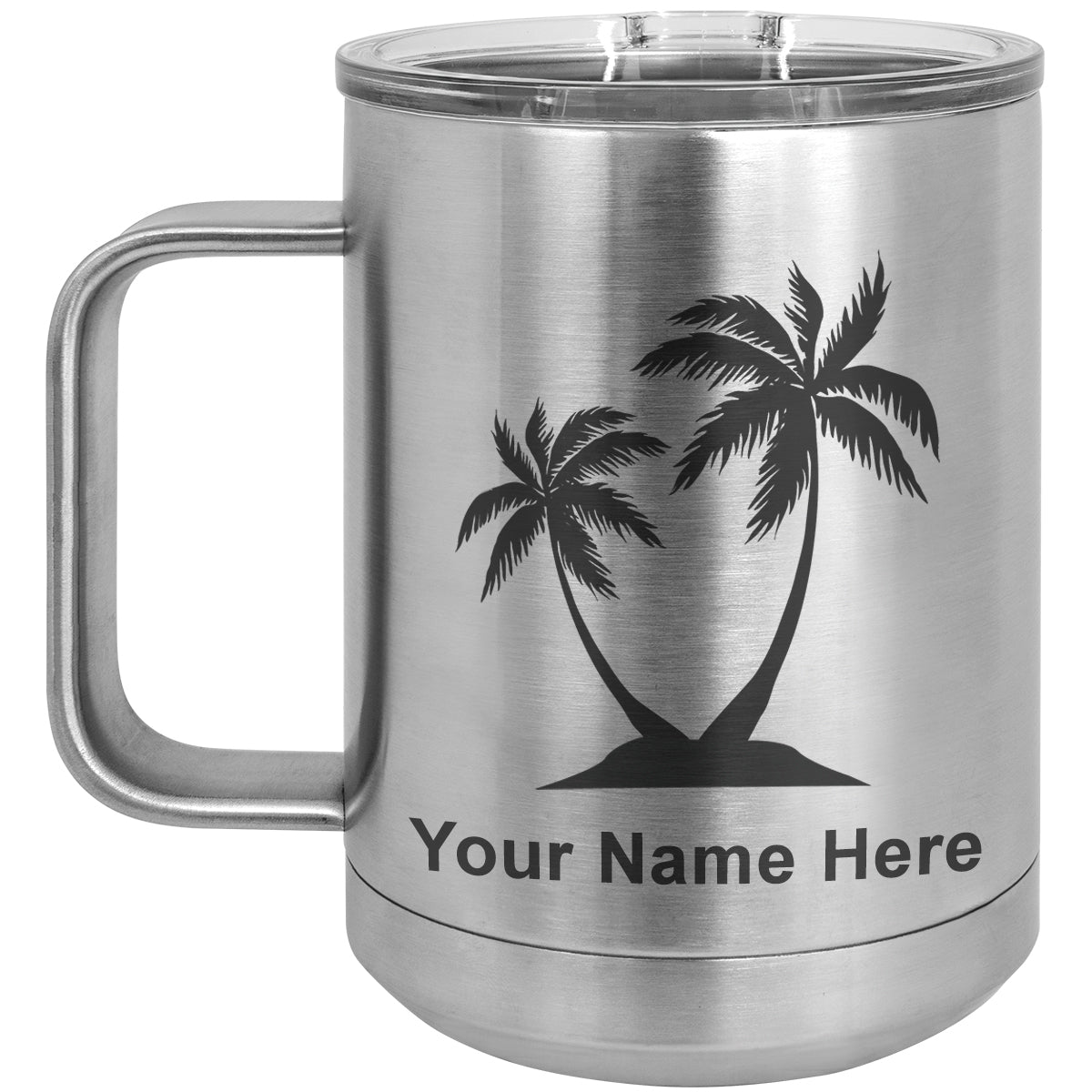 15oz Vacuum Insulated Coffee Mug, Palm Trees, Personalized Engraving Included