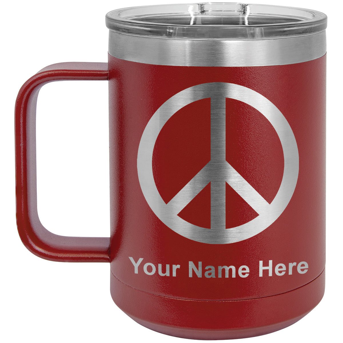 15oz Vacuum Insulated Coffee Mug, Peace Sign, Personalized Engraving Included