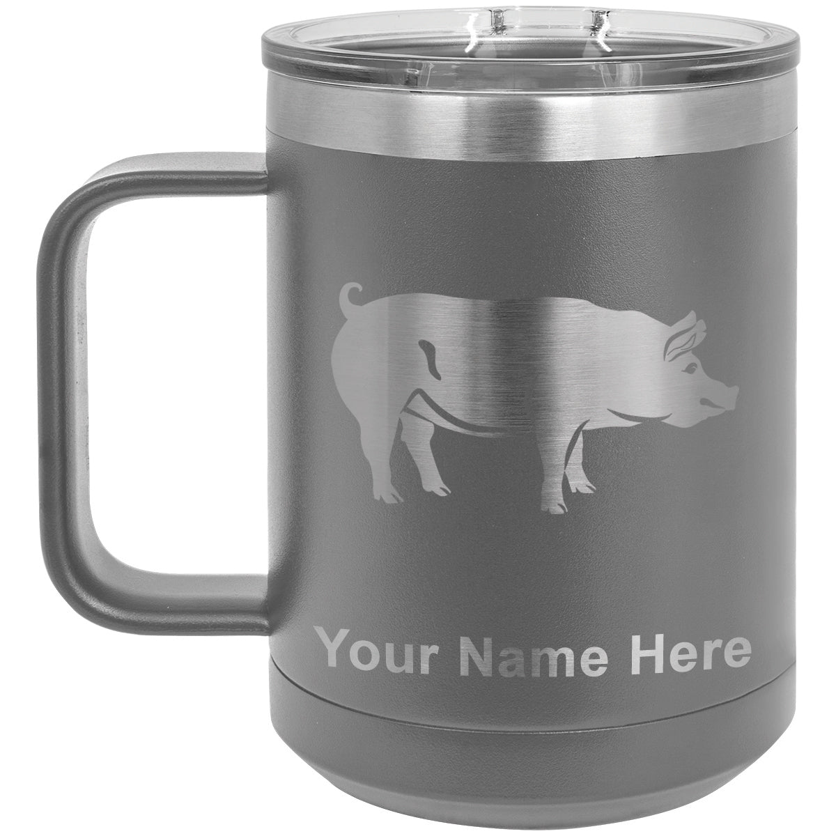 15oz Vacuum Insulated Coffee Mug, Pig, Personalized Engraving Included